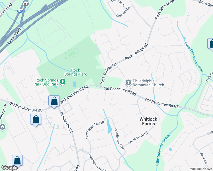 map of restaurants, bars, coffee shops, grocery stores, and more near 500 Old Peachtree Road Northeast in Lawrenceville