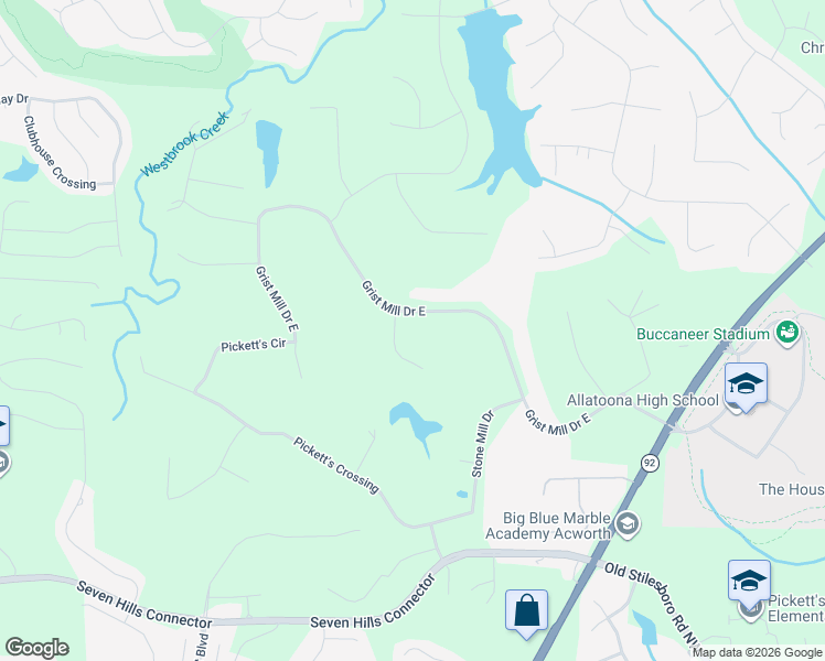 map of restaurants, bars, coffee shops, grocery stores, and more near 41 Mill Pond Court in Acworth