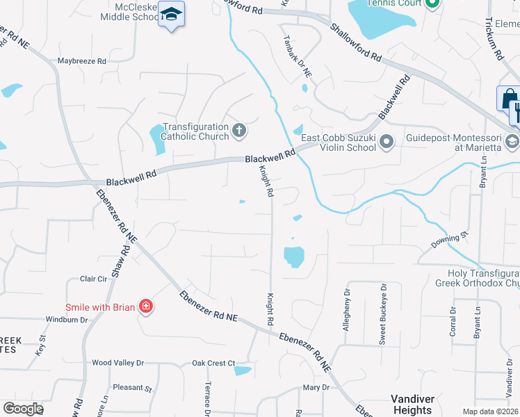 map of restaurants, bars, coffee shops, grocery stores, and more near 3577 Knight Road in Marietta