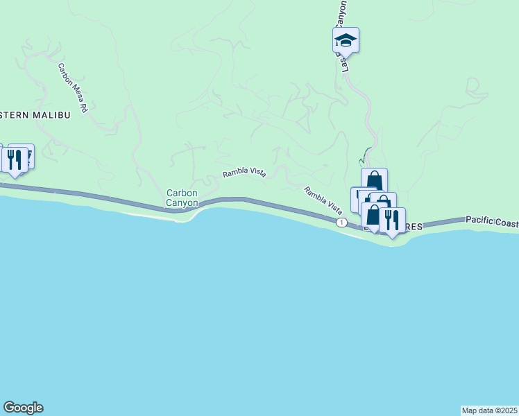 map of restaurants, bars, coffee shops, grocery stores, and more near 21540 Pacific Coast Highway in Malibu