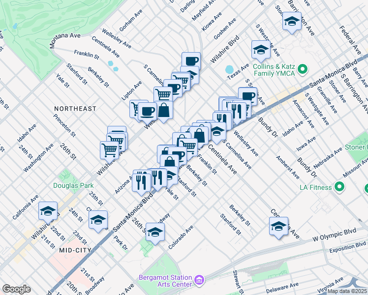 map of restaurants, bars, coffee shops, grocery stores, and more near 1331 Berkeley Street in Santa Monica