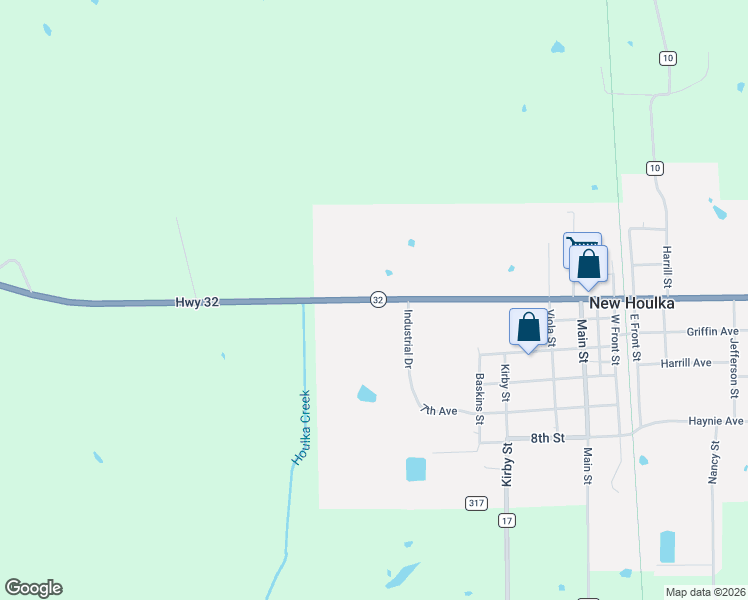 map of restaurants, bars, coffee shops, grocery stores, and more near 709-757 Highway 32 in New Houlka