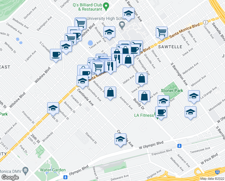 map of restaurants, bars, coffee shops, grocery stores, and more near in Los Angeles