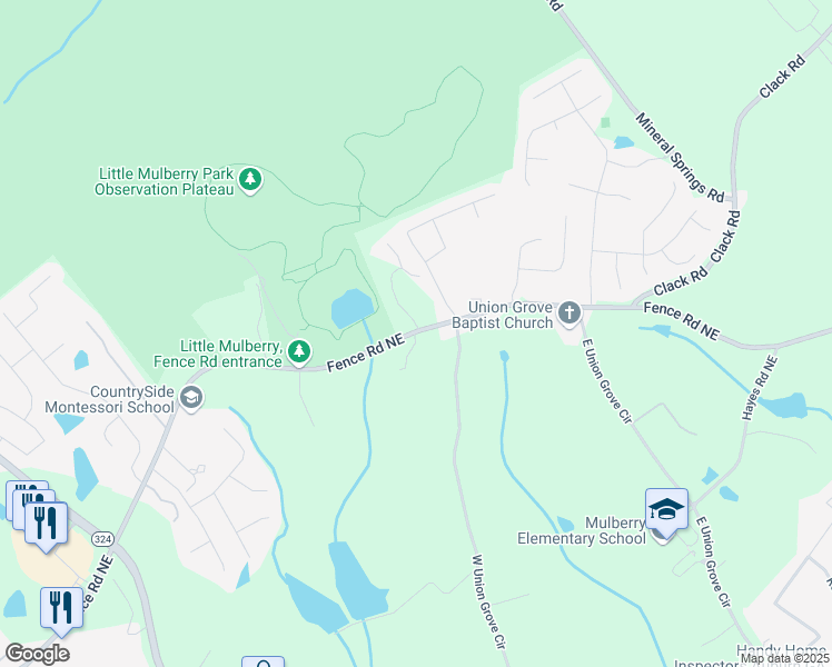 map of restaurants, bars, coffee shops, grocery stores, and more near 3940 Fence Road Northeast in Auburn