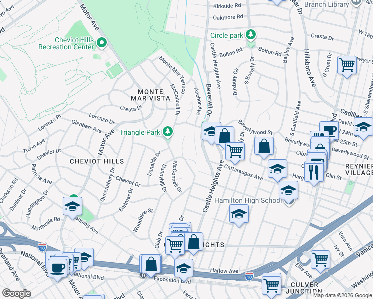 map of restaurants, bars, coffee shops, grocery stores, and more near 2838 Medill Place in Los Angeles