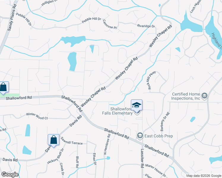 map of restaurants, bars, coffee shops, grocery stores, and more near 3741 Roselle Way in Marietta