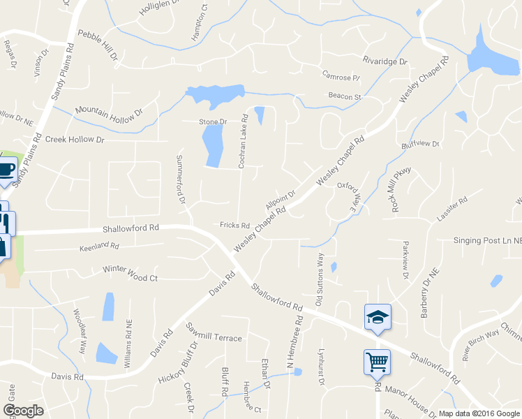 map of restaurants, bars, coffee shops, grocery stores, and more near 3603 Allpoint Drive in Marietta
