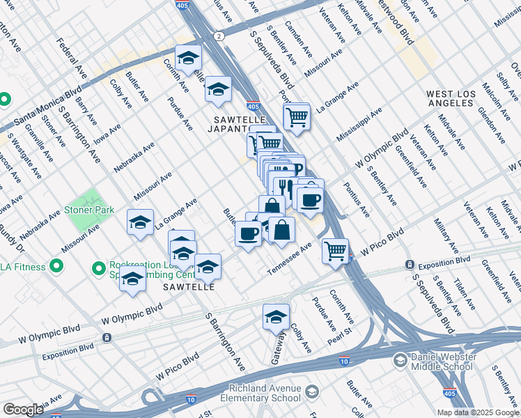 map of restaurants, bars, coffee shops, grocery stores, and more near 11355 West Olympic Boulevard in Los Angeles