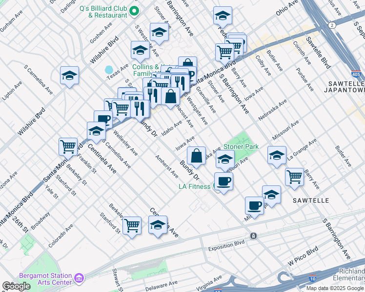 map of restaurants, bars, coffee shops, grocery stores, and more near in Los Angeles County