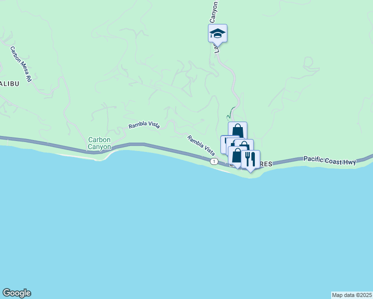 map of restaurants, bars, coffee shops, grocery stores, and more near 21433 Pacific Coast Highway in Malibu