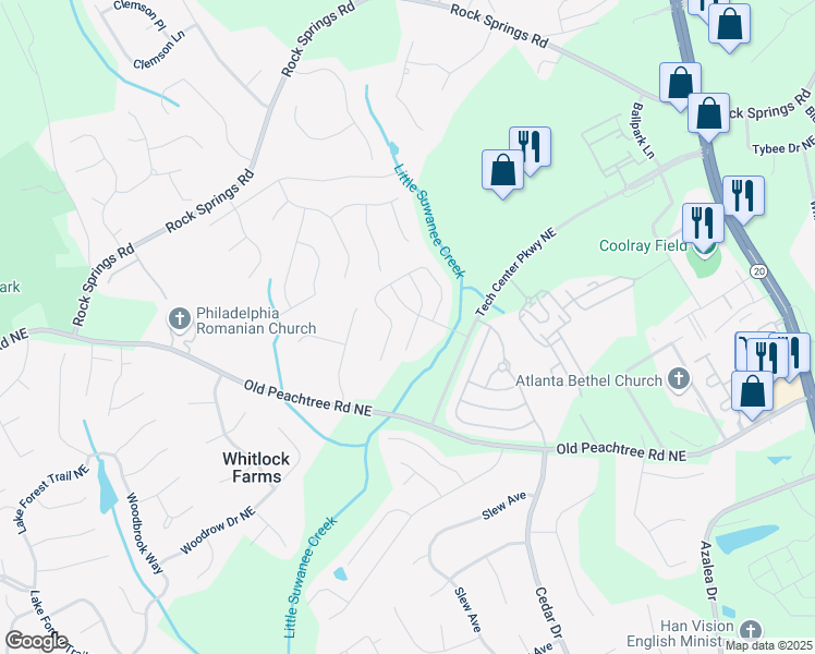 map of restaurants, bars, coffee shops, grocery stores, and more near 961 Pierce Ivy Court Northeast in Lawrenceville
