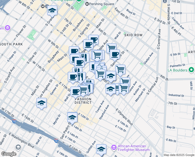 map of restaurants, bars, coffee shops, grocery stores, and more near 816 San Pedro Street in Los Angeles