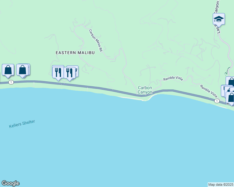 map of restaurants, bars, coffee shops, grocery stores, and more near 21950 Pacific Coast Highway in Malibu