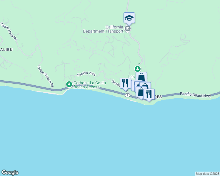 map of restaurants, bars, coffee shops, grocery stores, and more near 21440 Pacific Coast Highway in Malibu