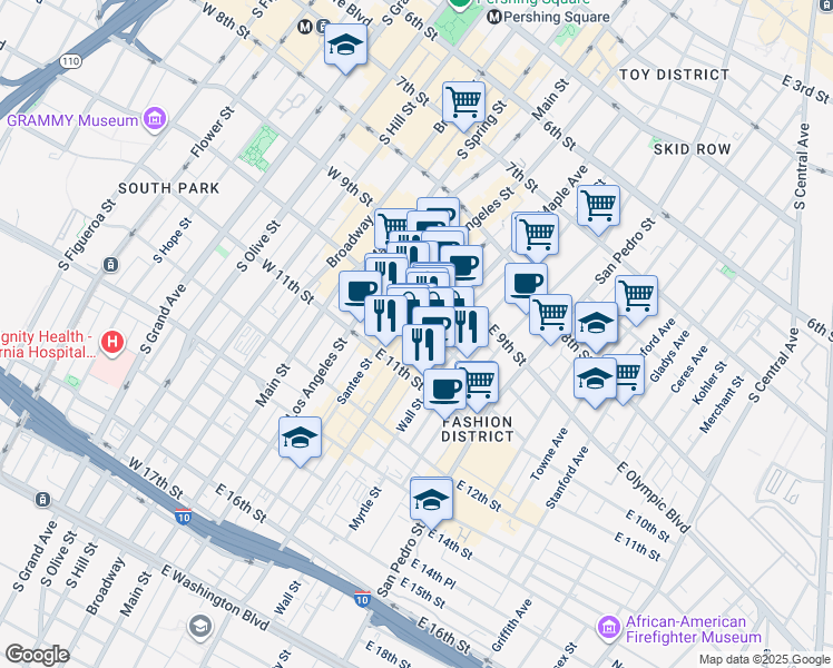 map of restaurants, bars, coffee shops, grocery stores, and more near in Los Angeles