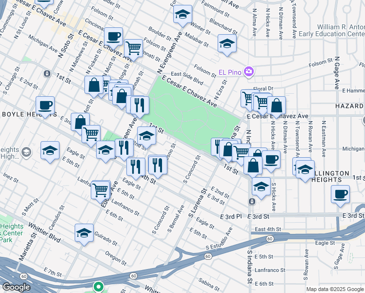 map of restaurants, bars, coffee shops, grocery stores, and more near 3219 Gleason Avenue in Los Angeles