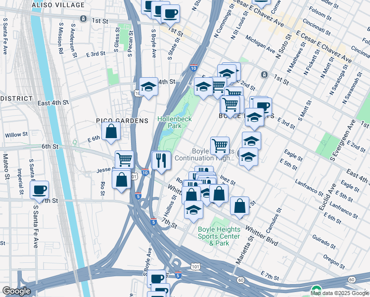 map of restaurants, bars, coffee shops, grocery stores, and more near 612 South Chicago Street in Los Angeles