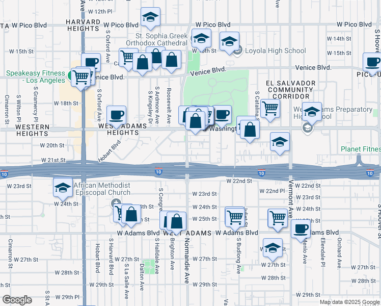 map of restaurants, bars, coffee shops, grocery stores, and more near 1902 West 20th Street in Los Angeles