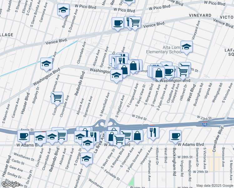 map of restaurants, bars, coffee shops, grocery stores, and more near in Los Angeles
