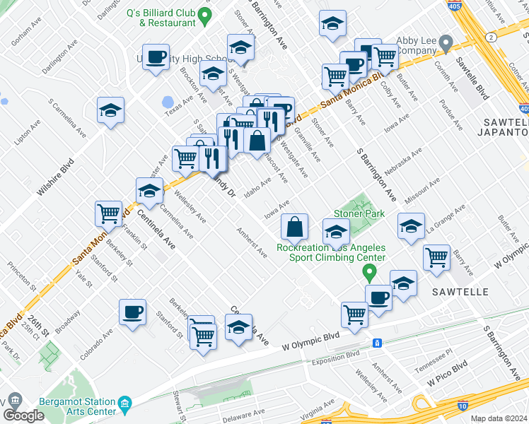 map of restaurants, bars, coffee shops, grocery stores, and more near in Los Angeles