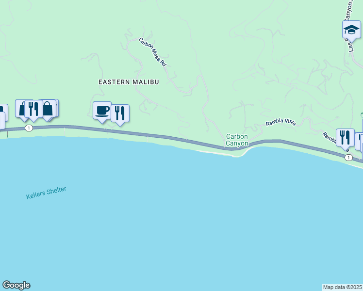 map of restaurants, bars, coffee shops, grocery stores, and more near 22028 California 1 in Malibu