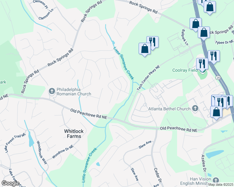 map of restaurants, bars, coffee shops, grocery stores, and more near 961 Pierce Ivy Court Northeast in Lawrenceville