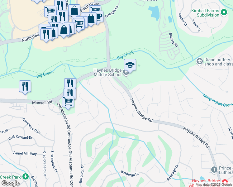 map of restaurants, bars, coffee shops, grocery stores, and more near 230 Summerfield Drive in Alpharetta