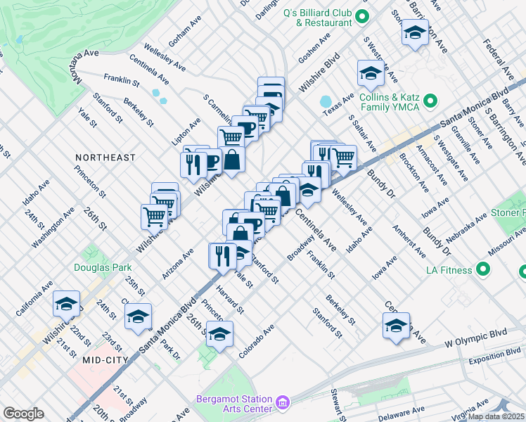 map of restaurants, bars, coffee shops, grocery stores, and more near 23rd Street in Santa Monica
