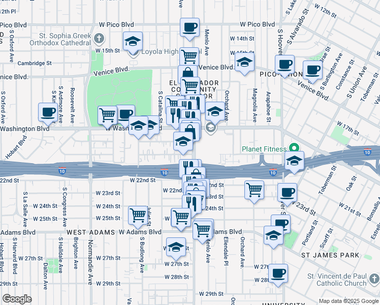 map of restaurants, bars, coffee shops, grocery stores, and more near 2000 Vermont Avenue in Los Angeles