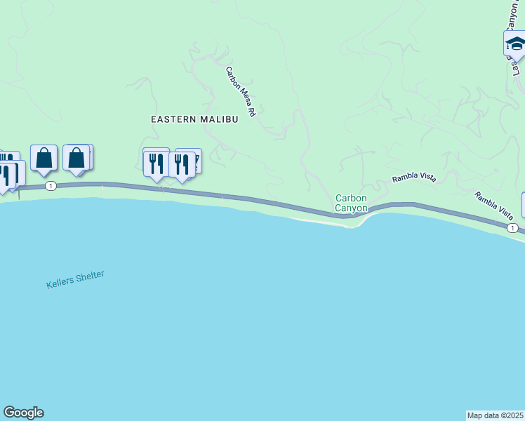 map of restaurants, bars, coffee shops, grocery stores, and more near 22028 California 1 in Malibu