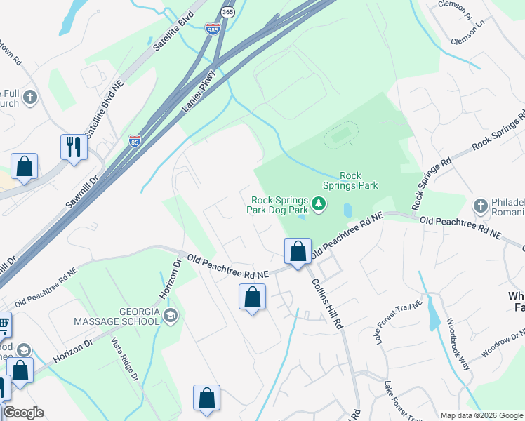 map of restaurants, bars, coffee shops, grocery stores, and more near 3025 Arden Ridge Drive in Suwanee