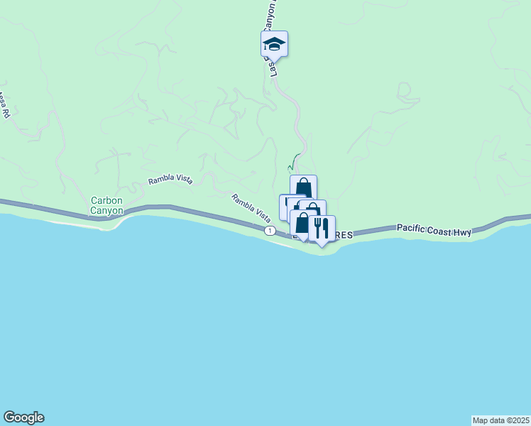 map of restaurants, bars, coffee shops, grocery stores, and more near 21349 Rambla Vista in Malibu