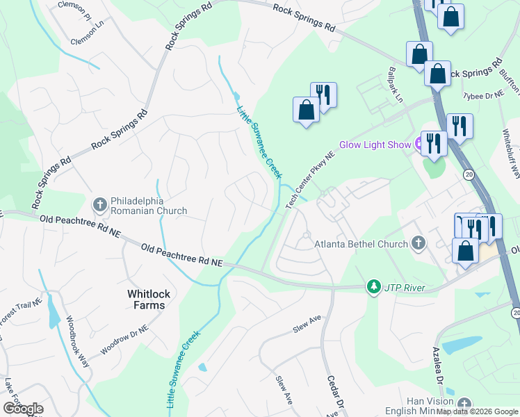 map of restaurants, bars, coffee shops, grocery stores, and more near 991 Pierce Brennen Drive Northeast in Lawrenceville
