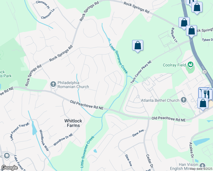 map of restaurants, bars, coffee shops, grocery stores, and more near 2602 Pierce Brennen Court Northeast in Lawrenceville