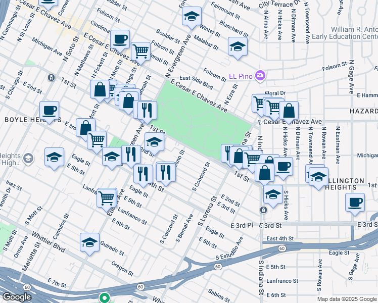 map of restaurants, bars, coffee shops, grocery stores, and more near 3219 Gleason Avenue in Los Angeles