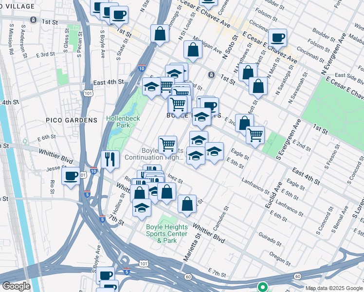 map of restaurants, bars, coffee shops, grocery stores, and more near in Los Angeles