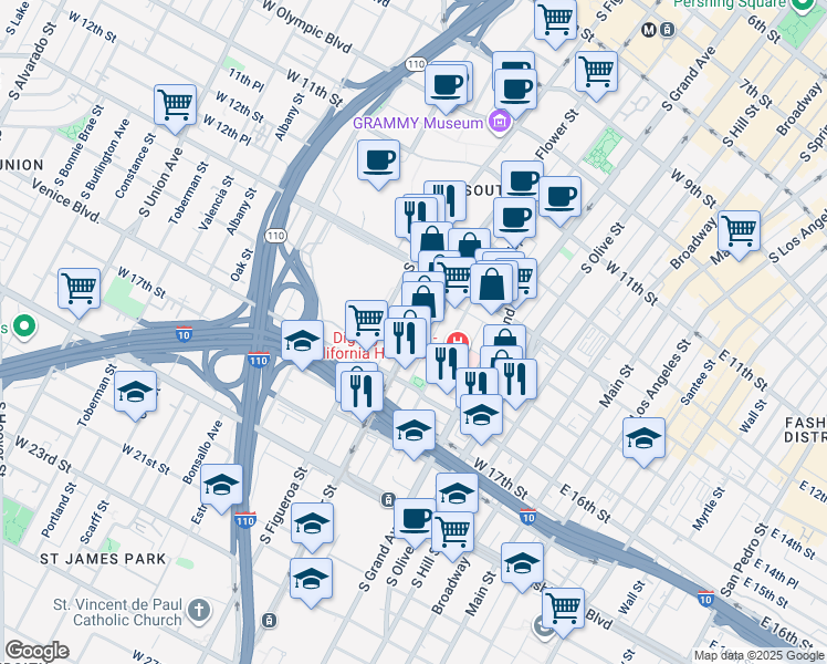 map of restaurants, bars, coffee shops, grocery stores, and more near 1310 South Pembroke Lane in Los Angeles