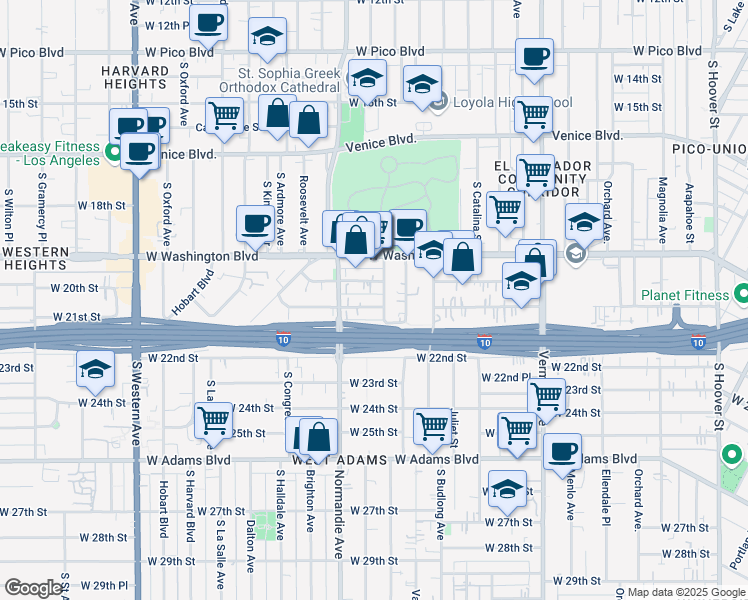 map of restaurants, bars, coffee shops, grocery stores, and more near 1848 1/2 West 20th Street in Los Angeles