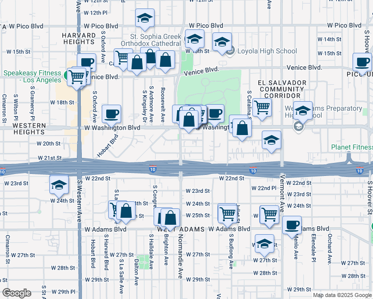 map of restaurants, bars, coffee shops, grocery stores, and more near 1902 West 20th Street in Los Angeles