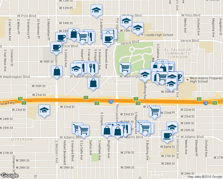 map of restaurants, bars, coffee shops, grocery stores, and more near 1902 West 20th Street in Los Angeles