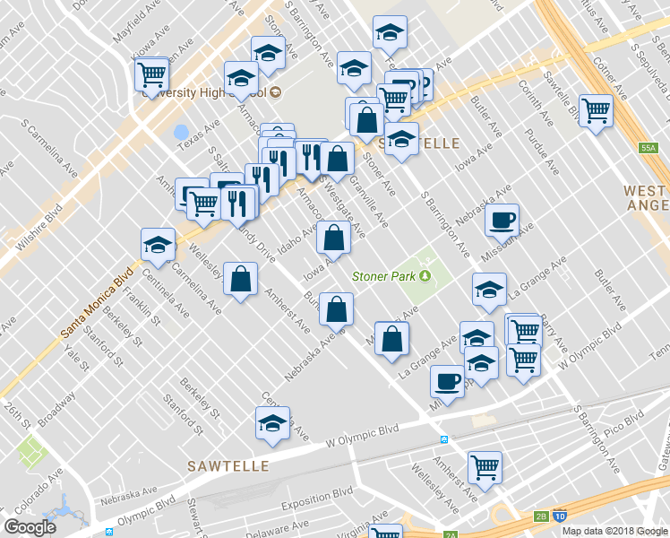 map of restaurants, bars, coffee shops, grocery stores, and more near 1730 Brockton Avenue in Los Angeles