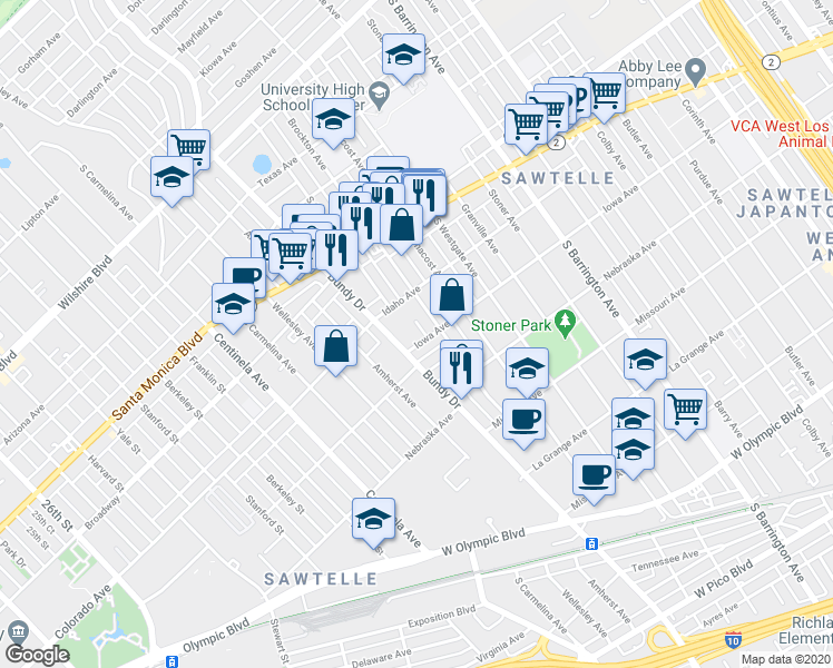 map of restaurants, bars, coffee shops, grocery stores, and more near in Los Angeles