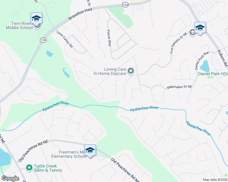 map of restaurants, bars, coffee shops, grocery stores, and more near 1740 Fort Daniels Trail in Dacula