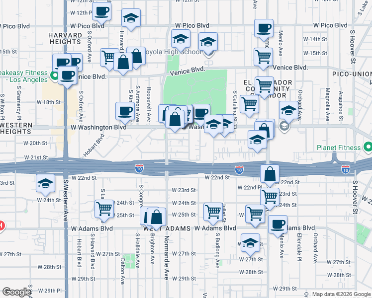 map of restaurants, bars, coffee shops, grocery stores, and more near 1839 West 20th Street in Los Angeles