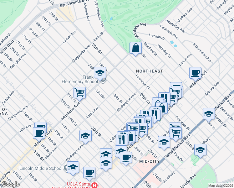 map of restaurants, bars, coffee shops, grocery stores, and more near 913 24th Street in Santa Monica