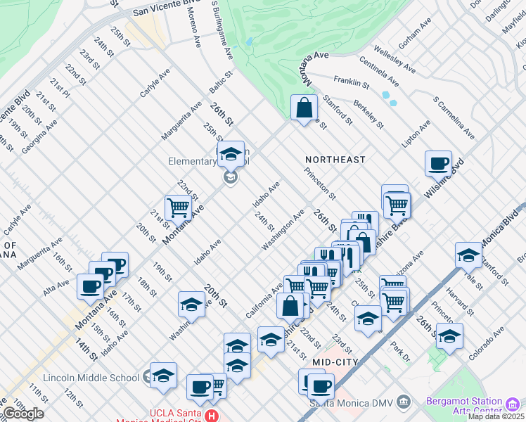 map of restaurants, bars, coffee shops, grocery stores, and more near 913 24th Street in Santa Monica