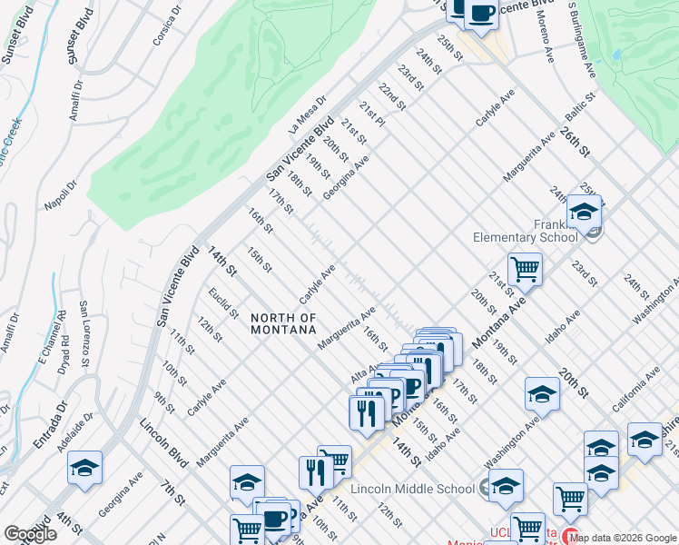 map of restaurants, bars, coffee shops, grocery stores, and more near 428 17th Street in Santa Monica