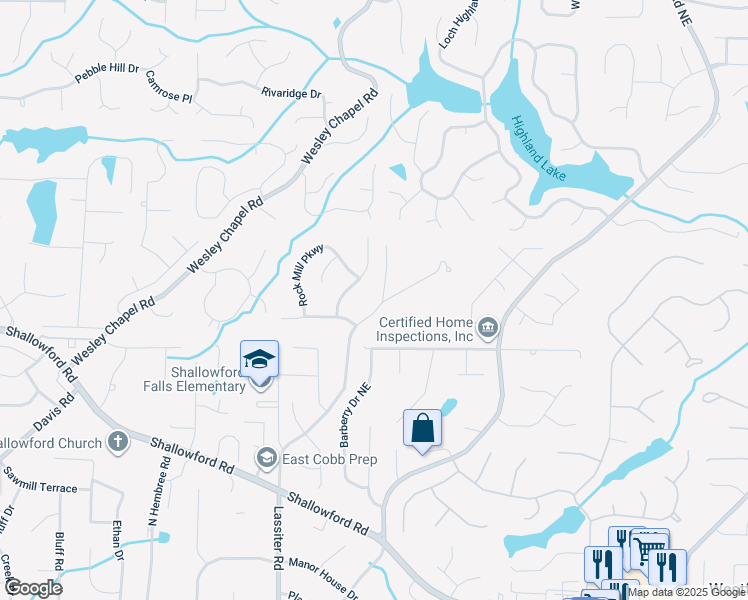 map of restaurants, bars, coffee shops, grocery stores, and more near 3631 Lassiter Road in Marietta