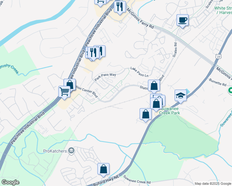 map of restaurants, bars, coffee shops, grocery stores, and more near 1510 Baygreen Road in Suwanee