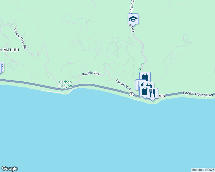 map of restaurants, bars, coffee shops, grocery stores, and more near 21469 Pacific Coast Highway in Malibu